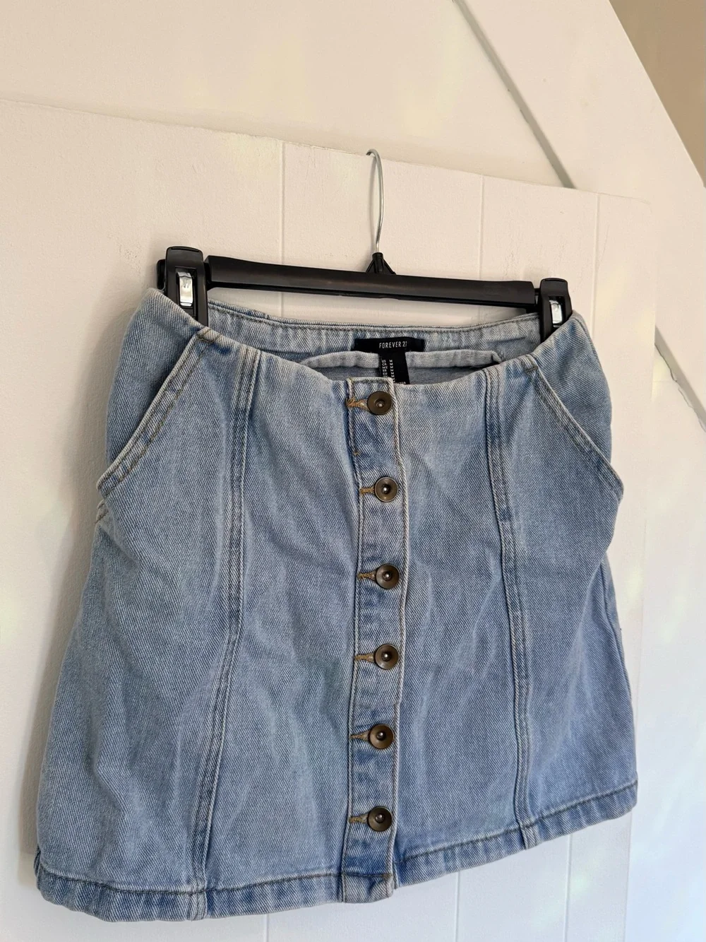 Forever 21 Light Wash Denim Button-Front Mini Skirt